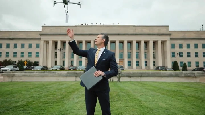 Hegseth stumbles his way through awkward drone video