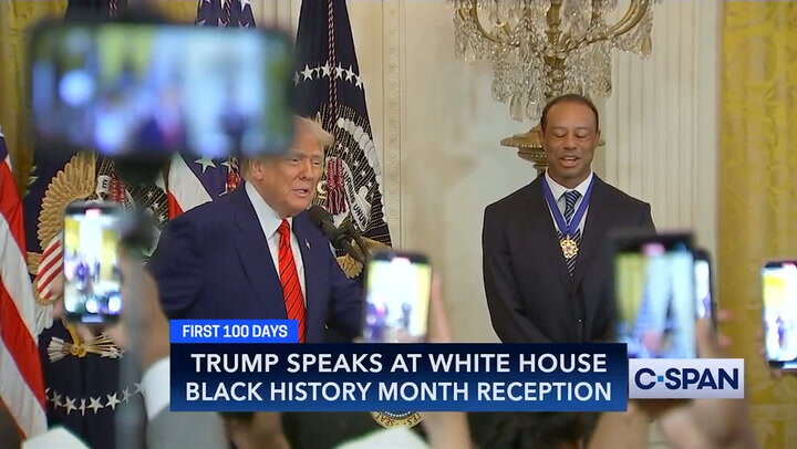 Tiger Woods fights back tears at Trump Black History Month event