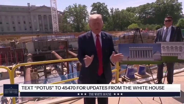 Photo of Trump’s ballroom blows away during his rant about Democrats