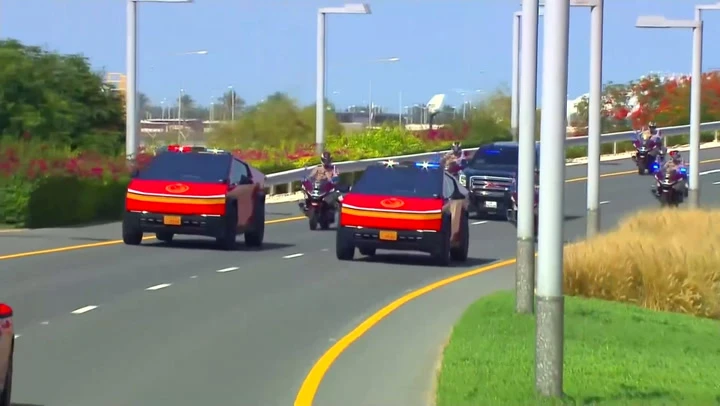 Trump welcomed by red Cybertrucks and camels during Qatar visit