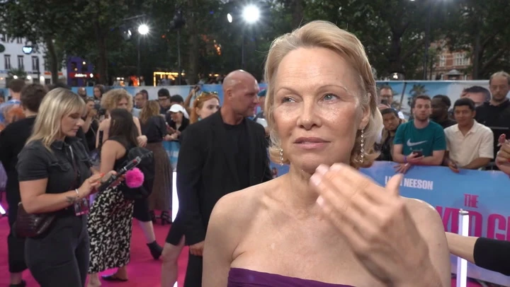 Pamela Anderson gushes over Liam Neeson at Naked Gun premiere