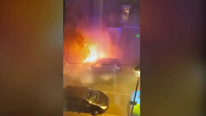 Chilling video shows car engulfed in flames outside PM’s house