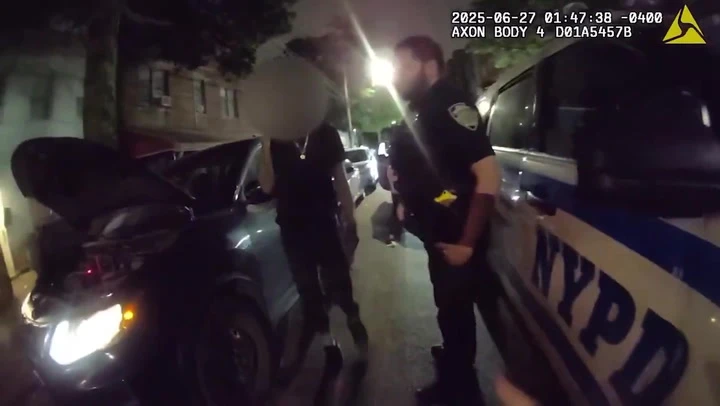 Moment man takes off running as police question him about stolen car