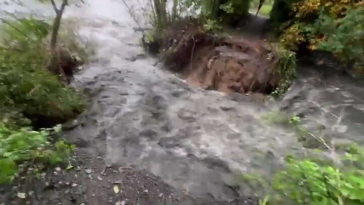 Joggers’ shock as Thames towpath collapses from huge torrent of water