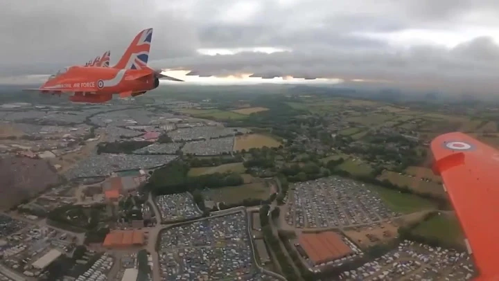 Watch as the Red Arrows fly over Glastonbury