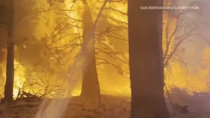 Dramatic video shows firefighters battling wildfire in California