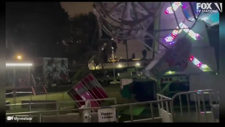 Moment carnival ride breaks and smashes to the ground at school event