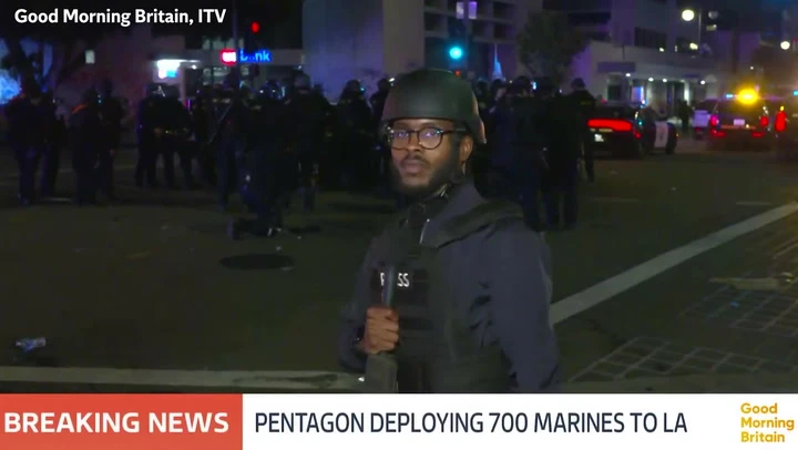 GMB presenter shot with rubber bullet reporting on LA protests
