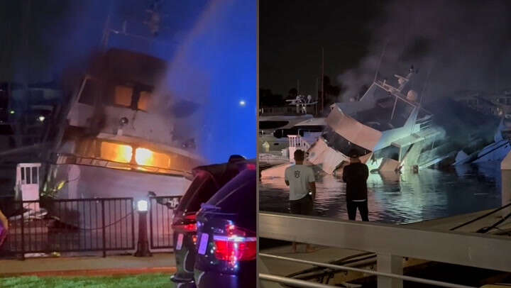 Yacht ‘carrying 1,000 rounds of ammunition’ bursts into flames