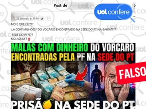 É falso que PF tenha flagrado Lula com mala de dinheiro de Vorcaro