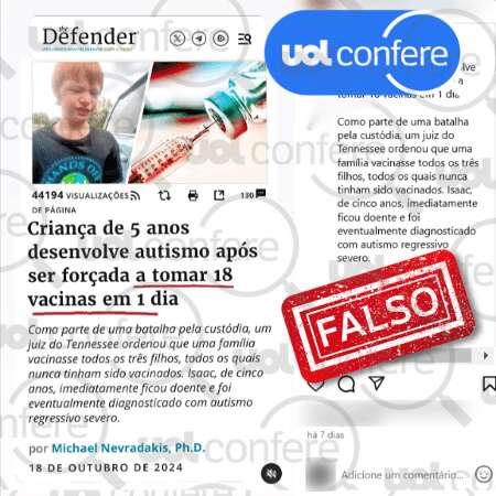 Imunização não causa autismo; post divulga desinformação de site antivacina