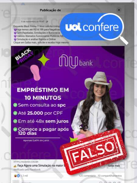 Nubank não tem campanha de empréstimo com Ana Castela