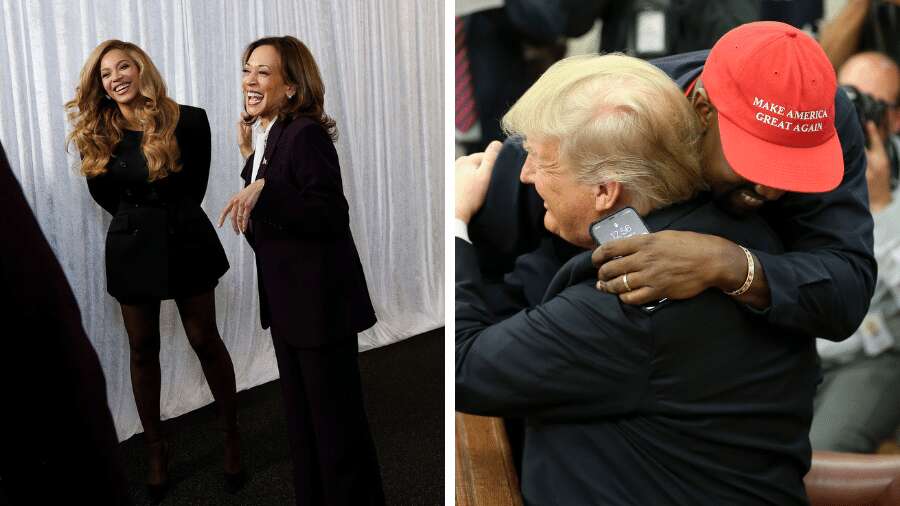 Beyoncé x Kanye West: famosos americanos se dividem entre Kamala e Trump