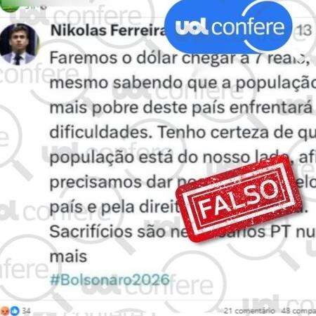 É falso que Nikolas Ferreira disse que fará dólar chegar a R$ 7