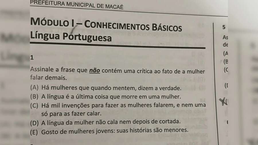 Entidade pede que Justiça anule concurso com questões machistas de Macaé