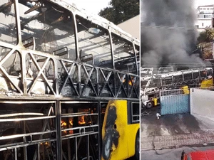 Incêndio atinge garagem de ônibus em Belo Horizonte; há risco de explosão