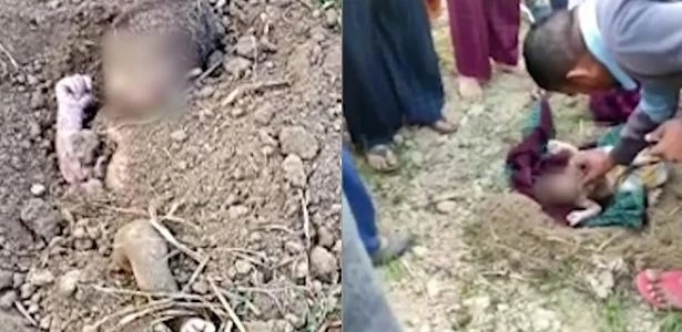 Bebê recém-nascido é resgatado após ser enterrado vivo em fazenda na Índia