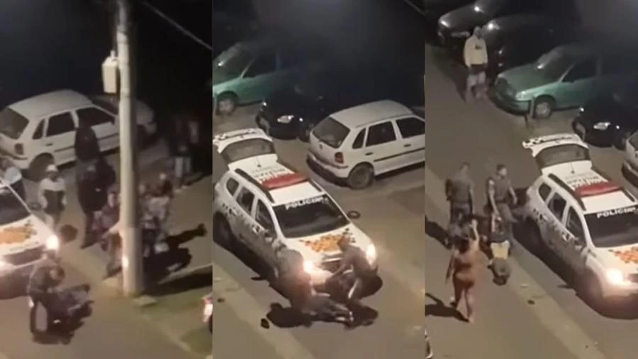 Homem apagado com mata-leão é arrastado até carro e preso por PM de SP