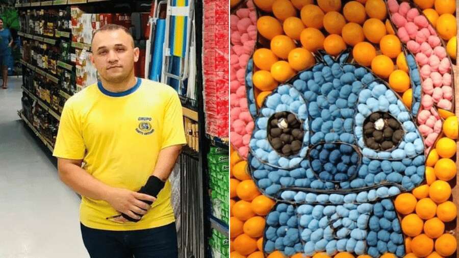 Ele 'desenha' com frutas e faz mercadinho na Bahia virar galeria de arte