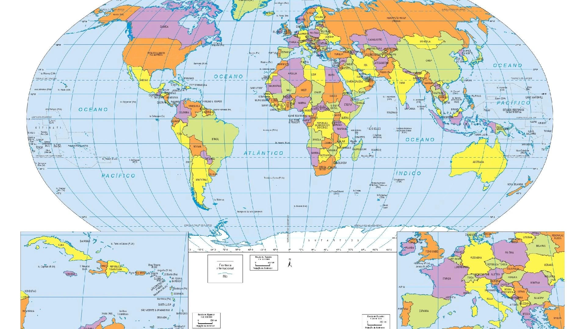 Mapa-múndi: continentes, oceanos, países