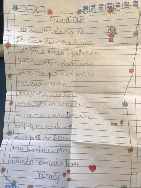 Menina de 9 anos realiza sonho de ter cama depois de enviar carta para a PM