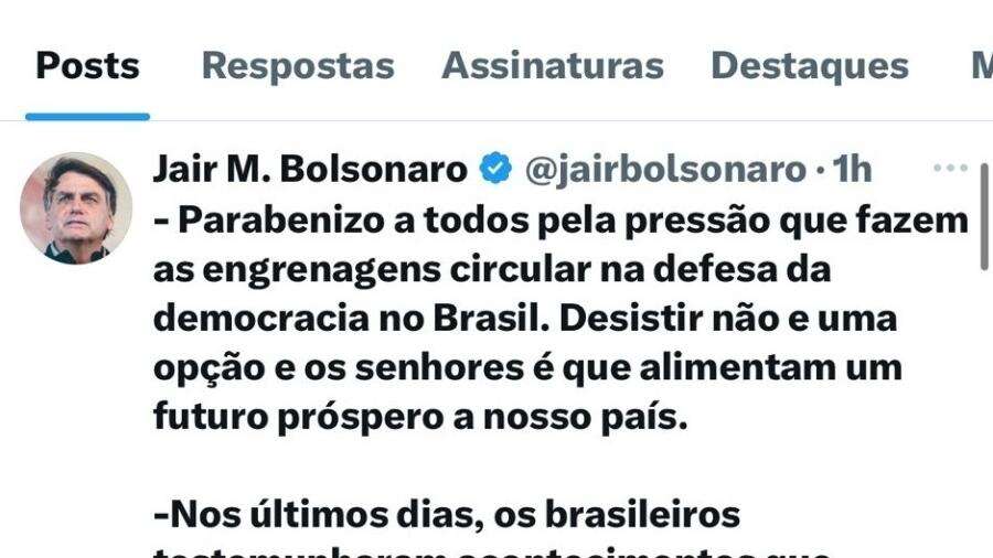 Bolsonaro posta no X pela 1ª vez após bloqueio com críticas a Moraes