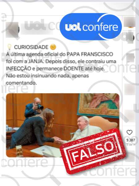 É falso que última agenda oficial do papa antes de infecção foi com Janja