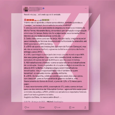 BYD cedeu carros a órgãos públicos legalmente, sem troca de benefícios
