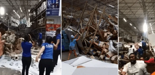 MA: gôndolas de mercado atacadista caem em efeito dominó e deixam feridos