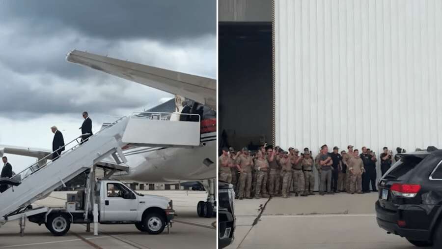 Trump faz primeira aparição após atentado descendo de avião; vídeo