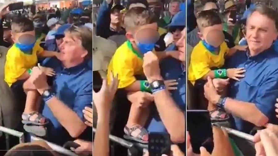 Presidente Bolsonaro tira máscara de criança em evento no RN