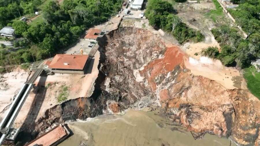 Imagens mostram antes e depois de desmoronamento em porto no AM; veja