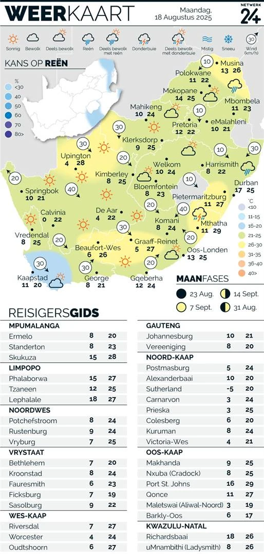 WEERKAART | Die weer in jou streek Maandag