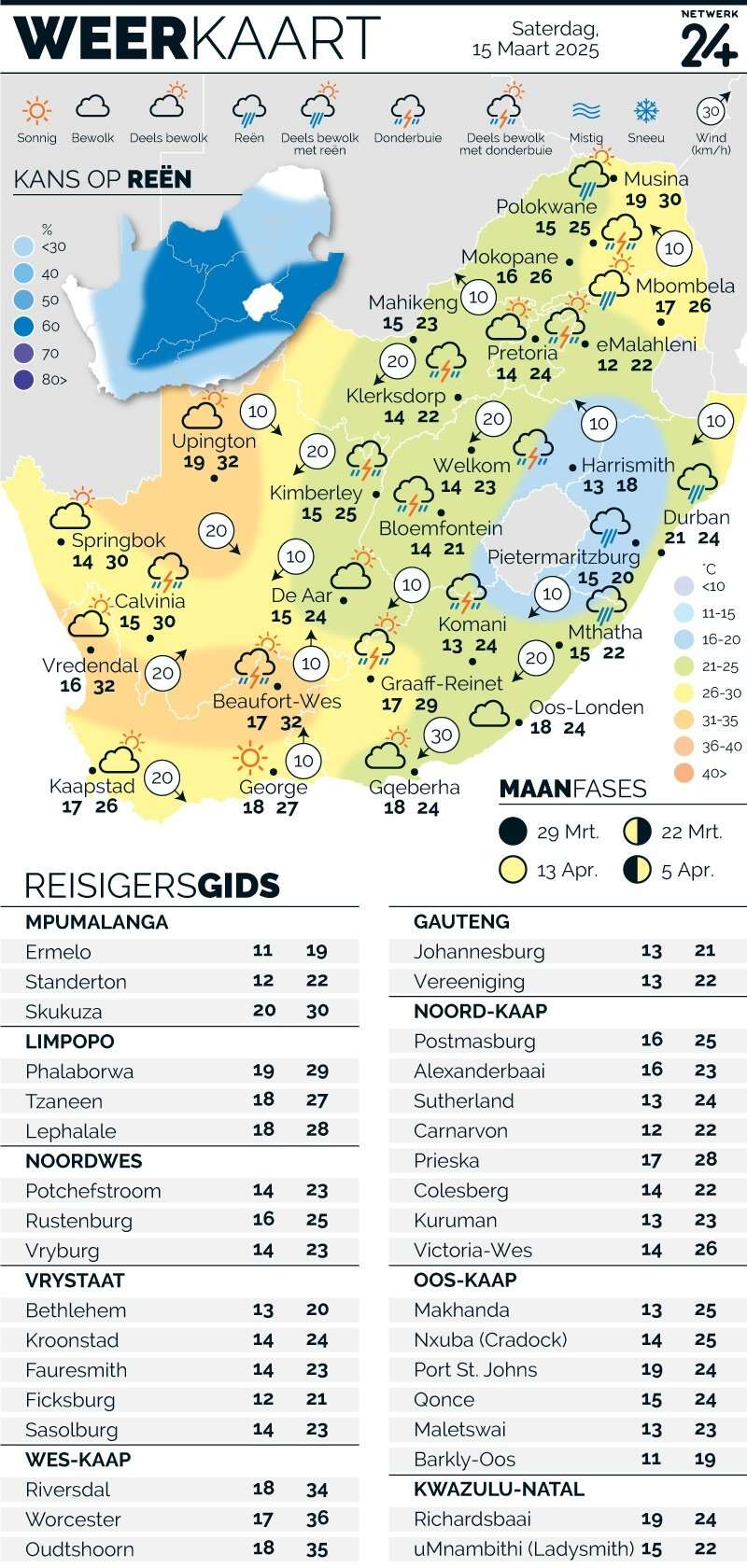 WEERKAART | Die weer in jou streek Saterdag