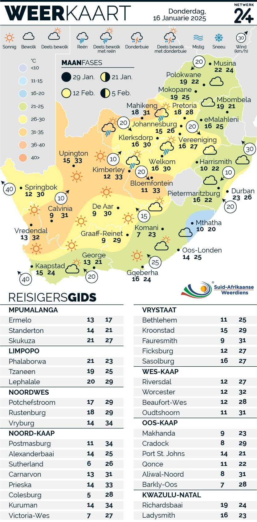 WEERKAART | Die weer in jou streek Donderdag