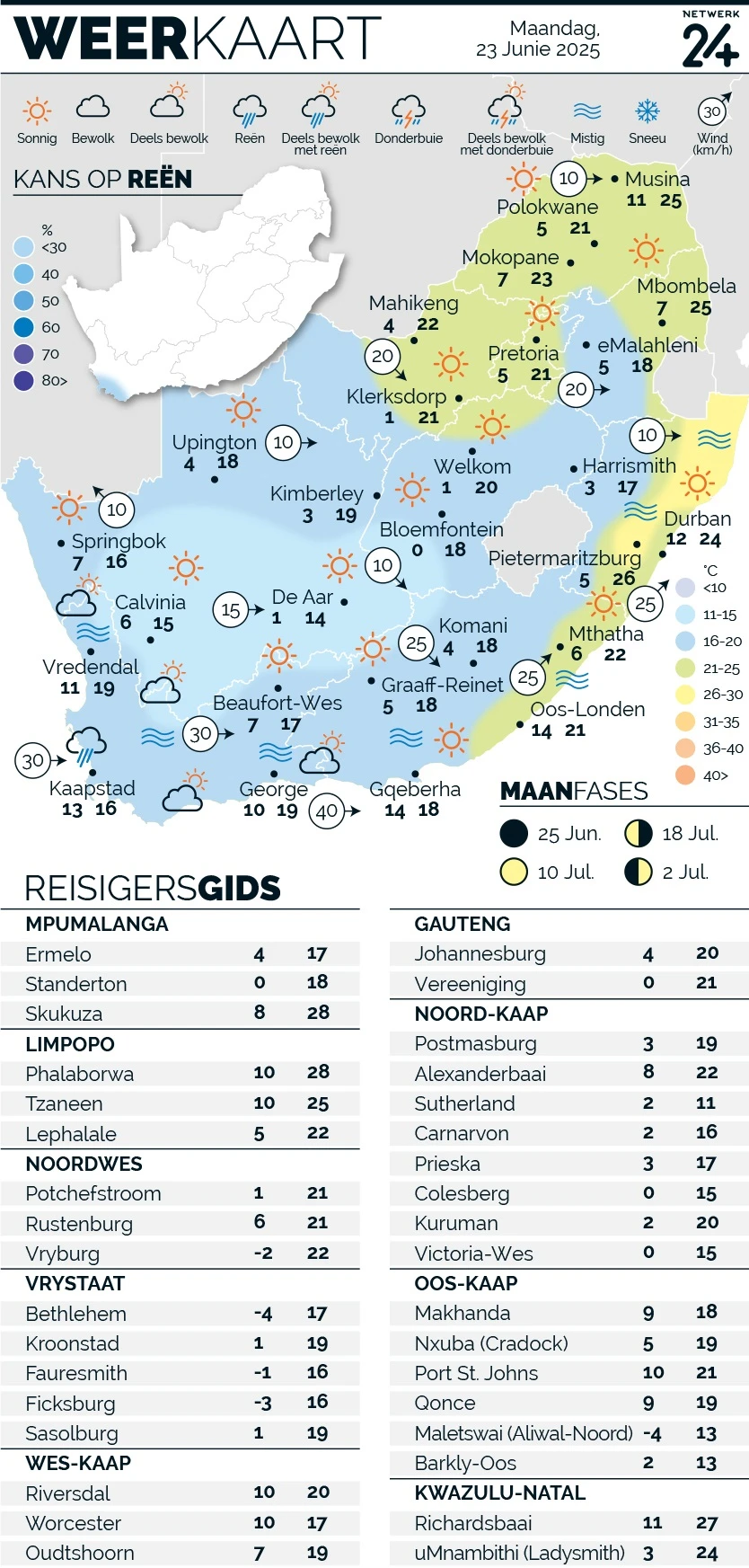 WEERKAART | Die weer in jou streek Maandag