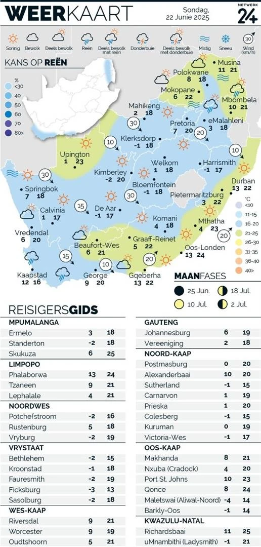 WEERKAART | Winter wys sy tande oor Suid-Afrika heen