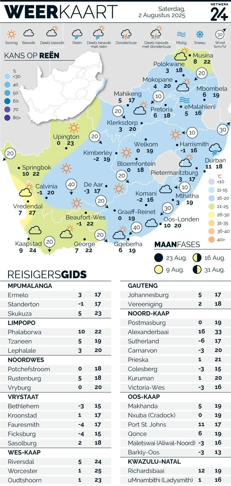 WEERKAART | Die weer in jou streek Saterdag