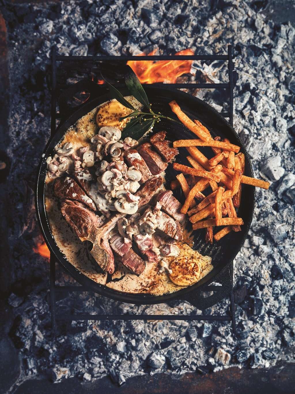 What's for dinner? Succulent t-bone steak with mushroom sauce