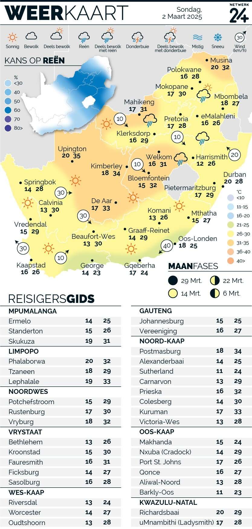 WEERKAART | Die weer in jou streek Saterdag