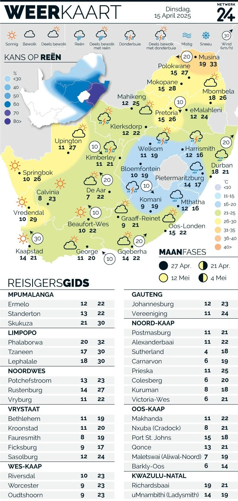 WEERKAART | Die weer in jou streek Dinsdag