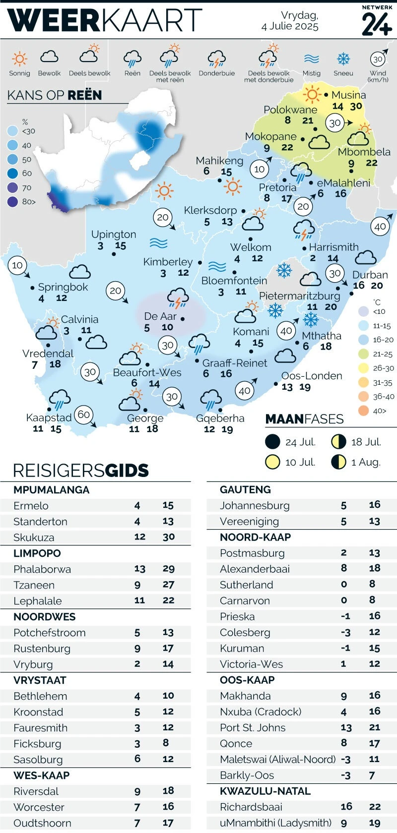 WEERKAART | Die weer in jou streek Vrydag