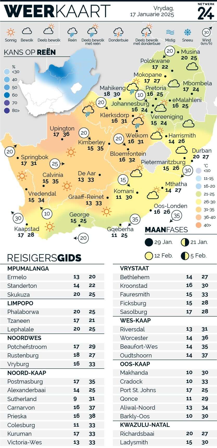 WEERKAART | Die weer in jou streek Vrydag