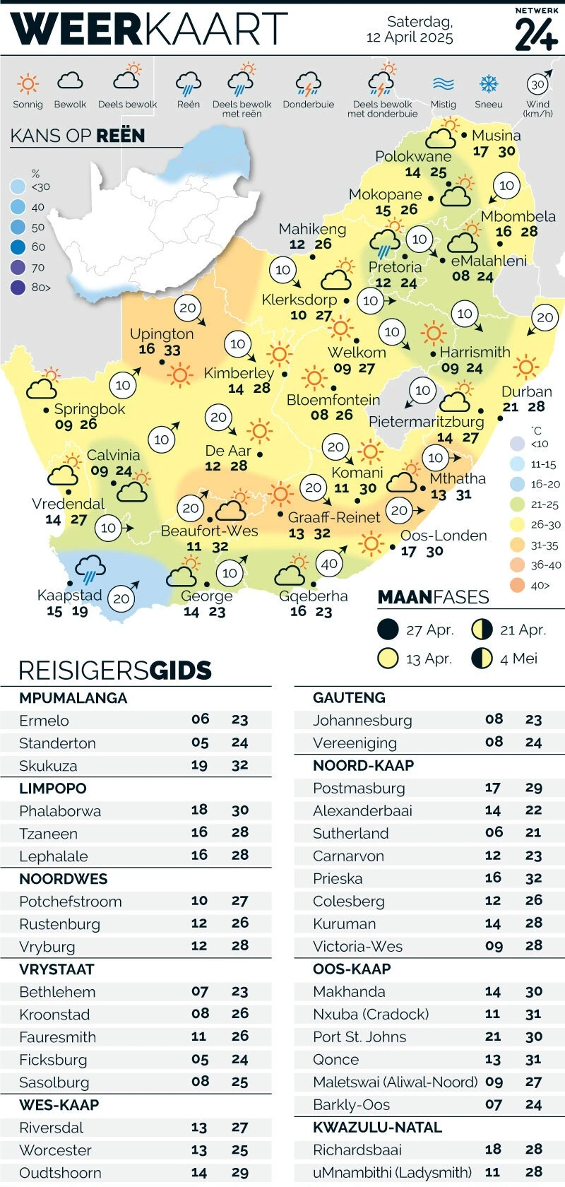 WEERKAART | Die weer in jou streek Saterdag