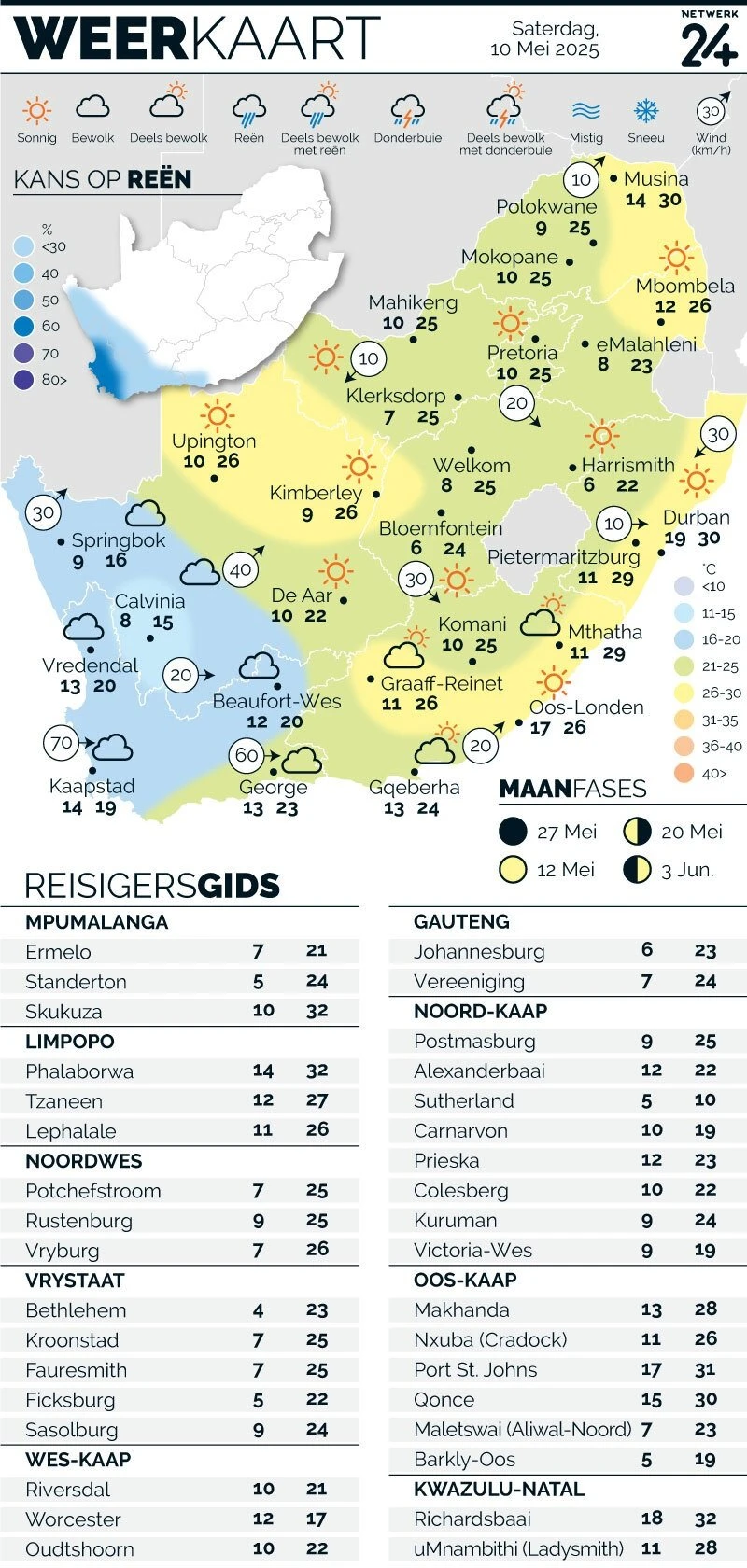 WEERKAART | Die weer in jou streek Saterdag
