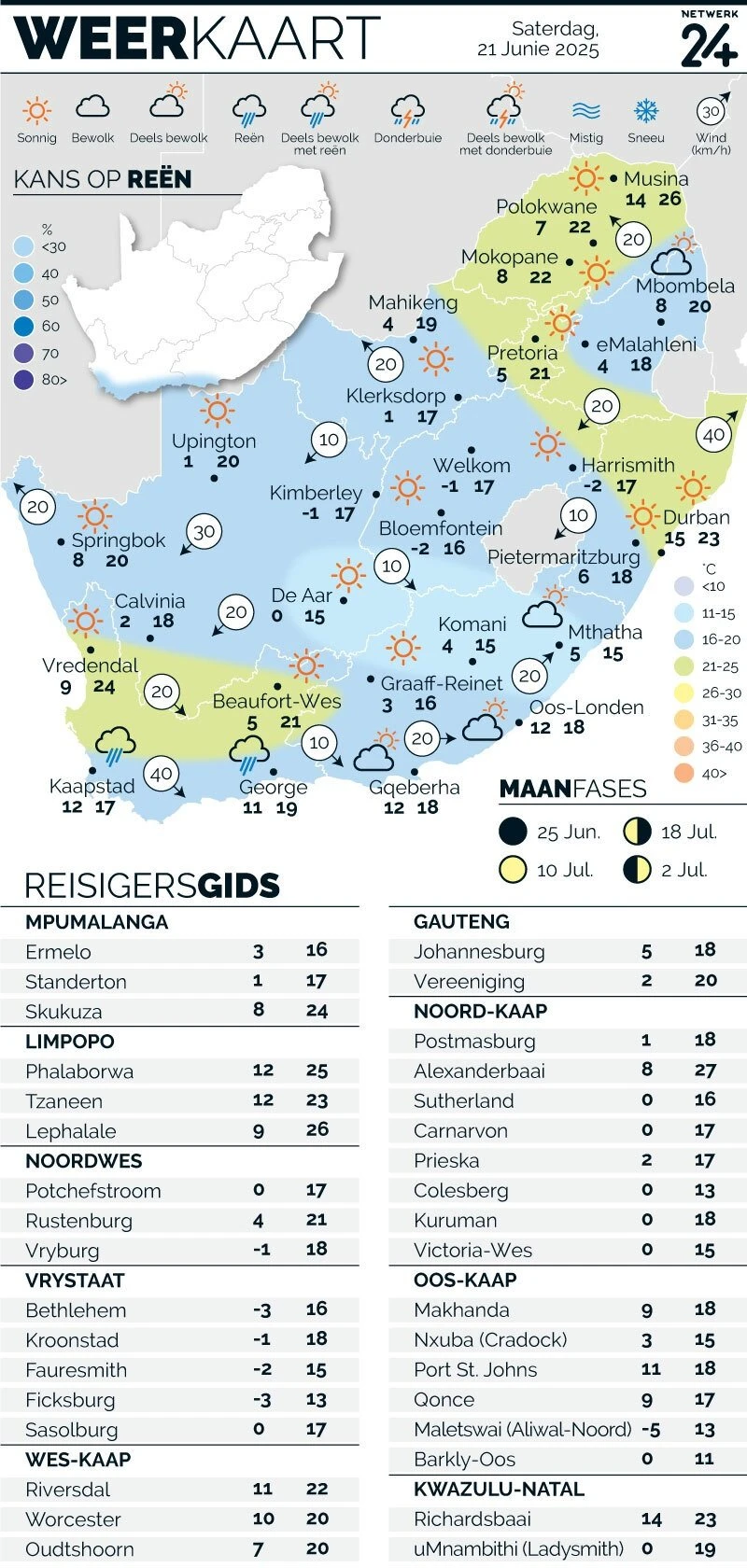 WEERKAART | Die weer in jou streek Saterdag