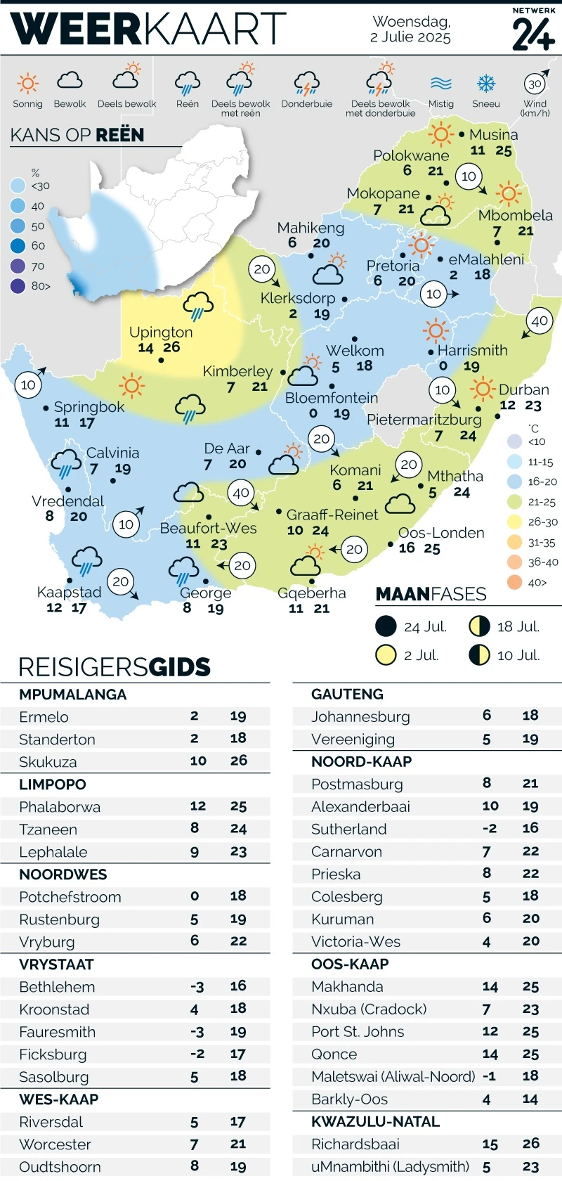 WEERKAART | Die weer in jou streek Woensdag