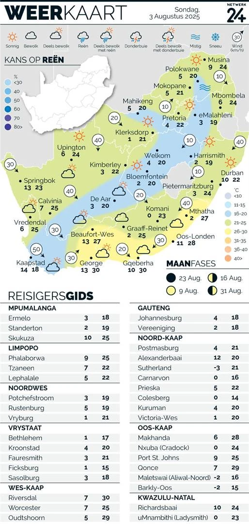 WEERKAART | Die weer in jou streek Sondag