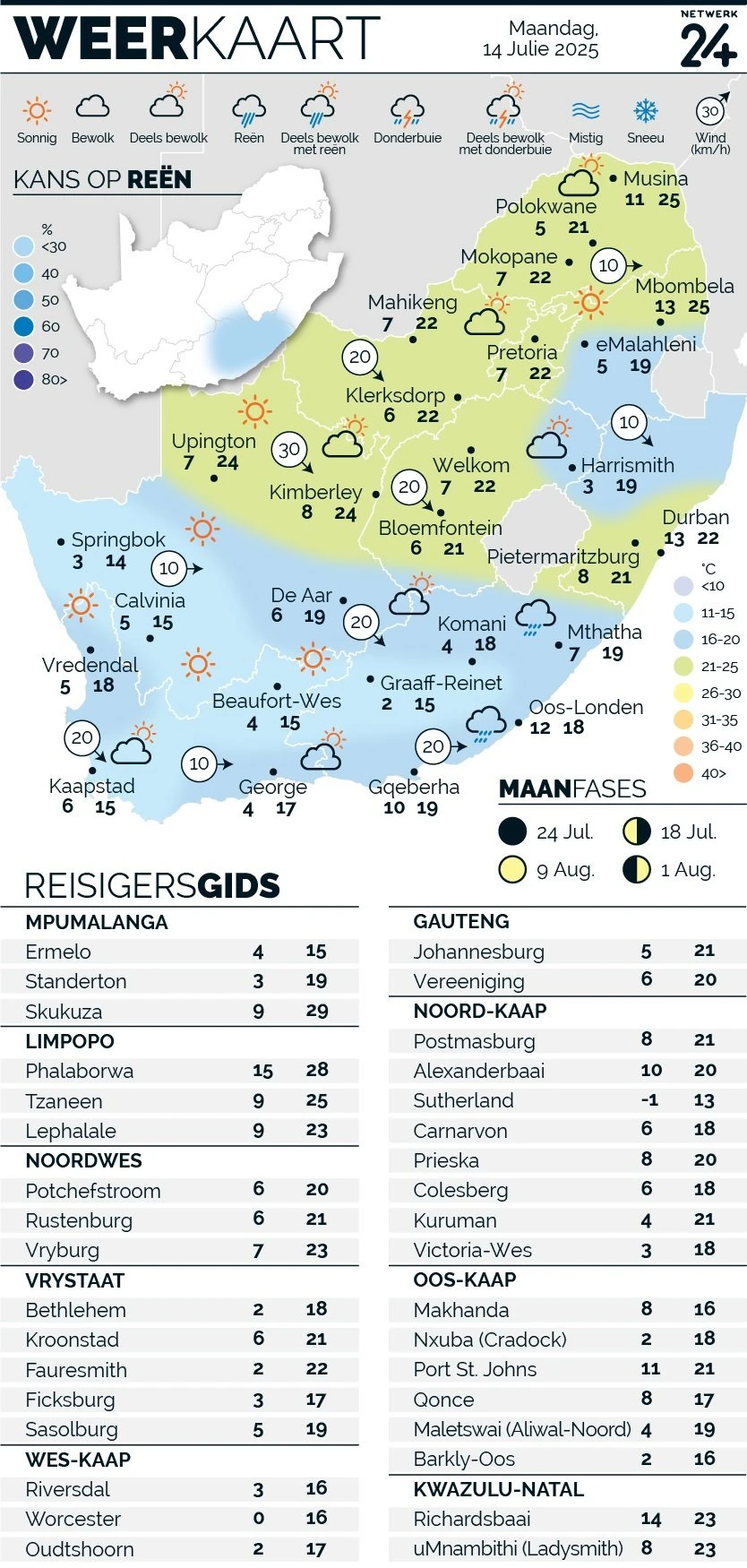 WEERKAART | Die weer in jou streek Maandag