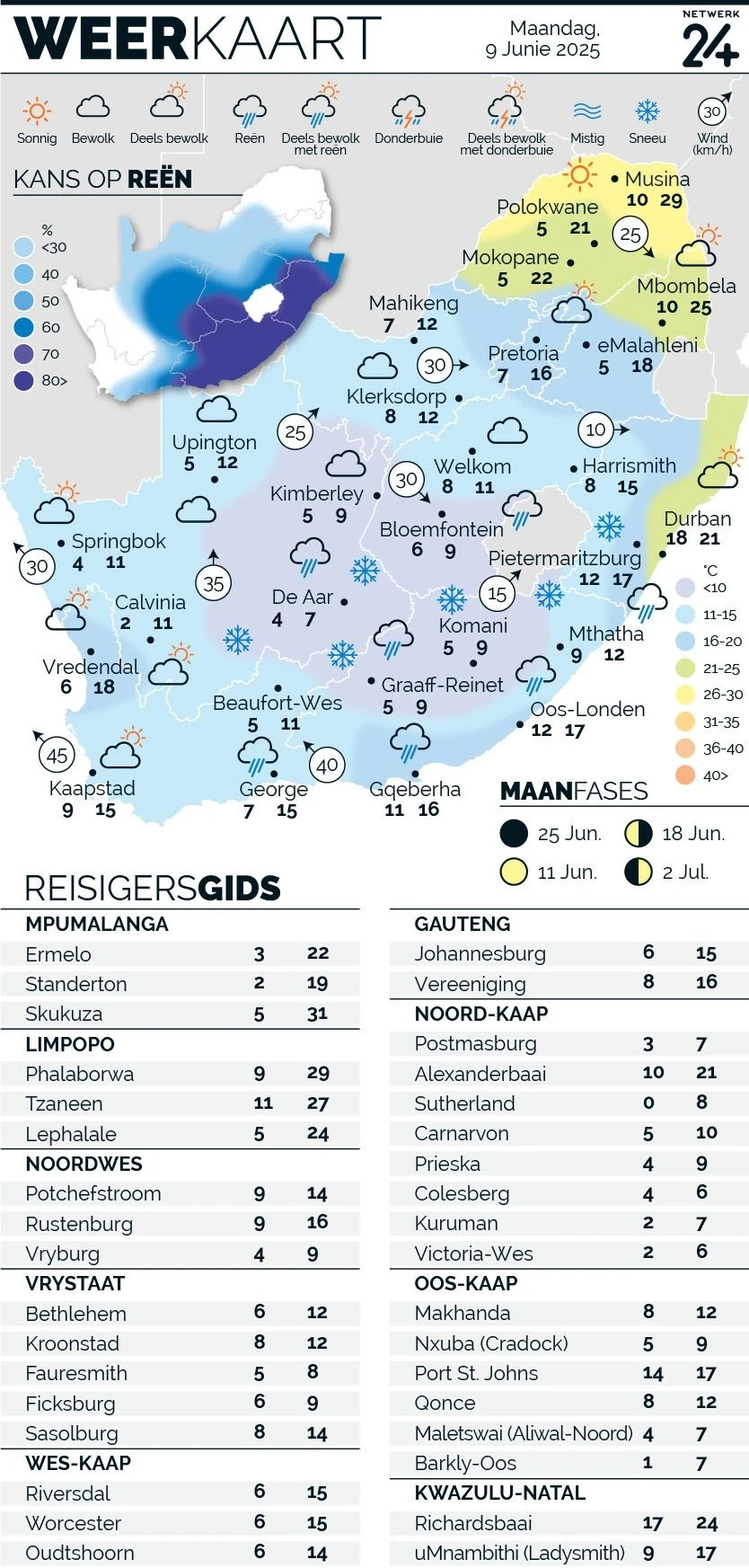 WEERKAART | Die weer in jou streek Maandag
